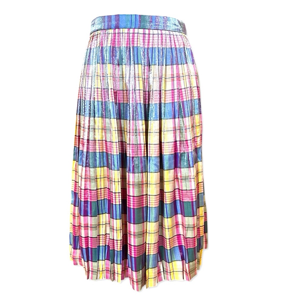 J. Crew Pleated Midi Skirt in a Shimmer Plaid